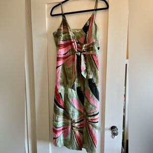 Jason Wu Green and Pink Midi Dress Size 8. Cotton Wrap Style lined